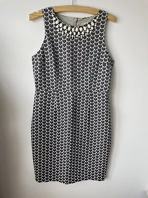 NEXT Grey & Cream Love Heart Embellished Neck Shift Dress Size 12 Regular • £10