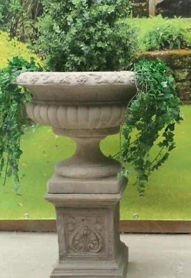Single Victorian Urn On Sherwood Plinth Flower Pots Stone Garden Planter • £207.69
