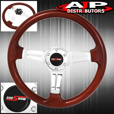 Universal 350mm 6 Bolt Hole Wood Steering Wheel 1.75 Inch Deep Dish Jdm Horn • $55.99