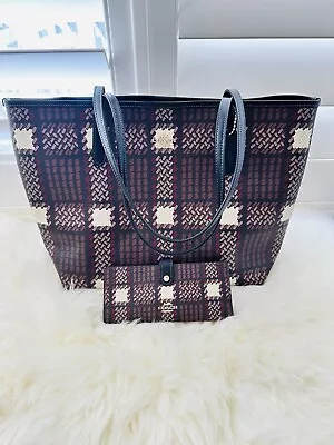 NWT Coach City Large Tote Wallet Bundle Graphic/Brushed Plaid Print Gold/Brown • $309