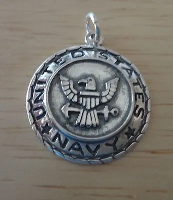 Sterling Silver 20mm Round 3.5gram US Navy Seal Military Charm • $36.09