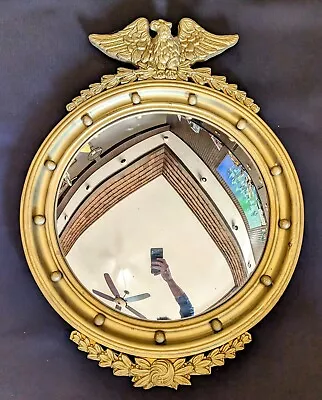 Antique Federal Eagle Bulls Eye Wood Convex Wall Mirror Gold 30x22 • $599.95