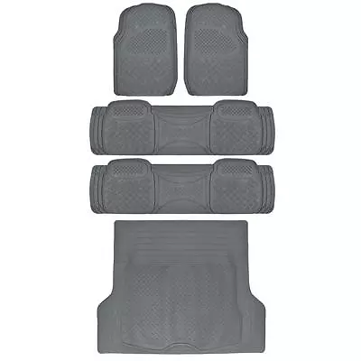 WeatherPlus Rubber Floor Mats 2 Liners + Cargo Trunk Mat - Heavy Duty Gear GRAY • $75.95