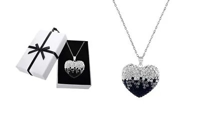 $12.99 • Buy Black And White Bubble Heart Necklace In Sterling Silver Made With Swarovski 