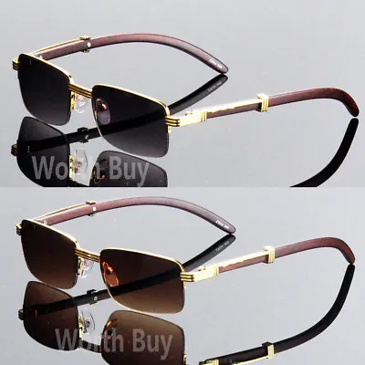 Men Women Vintage Retro Designer Sunglasses Wood Gold Half Rim Frame 80s Fashion • $8.95