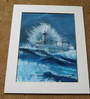 Stormy Blue Lighthouse In Pastel  Original Artwork • £20