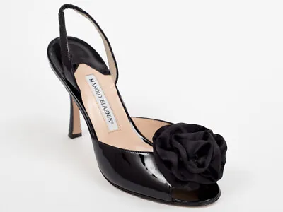 New  Manolo Blahnik Black Patent Leather Sandals Size 38.5 US 8.5 • $340