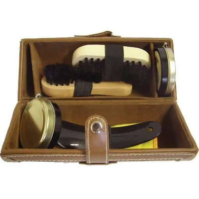 £9.49 • Buy Travel Kit Barrel Brushes Cleaning Cloth Black Neutral Polish Tin Shoe Horn Care
