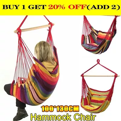 Garden Portable Cotton Hanging Hammock Chair Swing Seat Tree Travel Camping New • £20.99