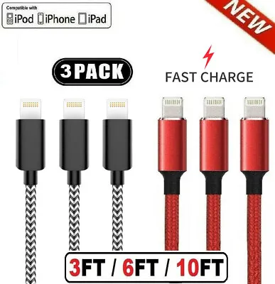 3 Pack Fast Charger USB Cable For IPhone 6 7 8Plus IPhone XR Xs Max 11 12 13 Pro • $12.69