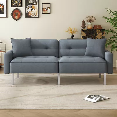 Linen Upholstered Modern Convertible Folding Futon Sofa Bed Dark Gray • $329