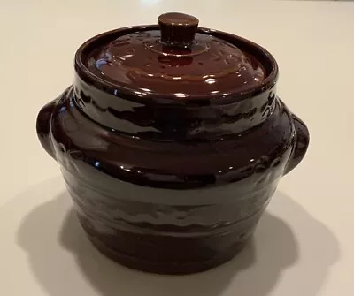 Vintage Marcrest Daisy Dot Brown Stoneware 2 QT Bean Crock Pot W/Lid • $13.90