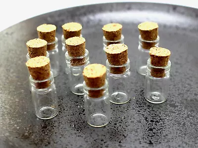 100 Mini Empty Glass Cork Bottle Pendant Vials Wish Charms Clear 10X18mm (0.5ml) • $11.65