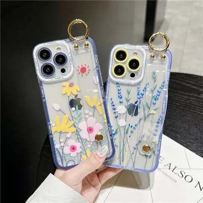 £3.59 • Buy For IPhone Samsung Clear Fashion Flower Wriststrap Stand Women Phone Case Cover
