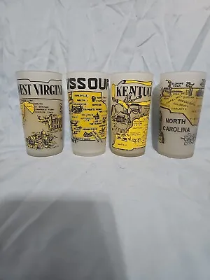 Vintage HAZEL ATLAS Frosted State Map Souvenir Glasses - Set Of 4 - 5  Tall • $18.99