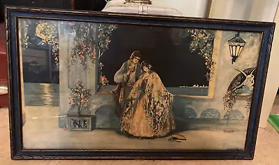 Vintage Framed Under Glass 1920s Art Deco Marygold Print~A Tryst At Carnival... • $61.99