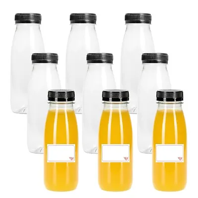 TEC Juice Bottles With Lids 250ml Round Clear Plastic 9 Pack 30% Recycled PET • £8.99