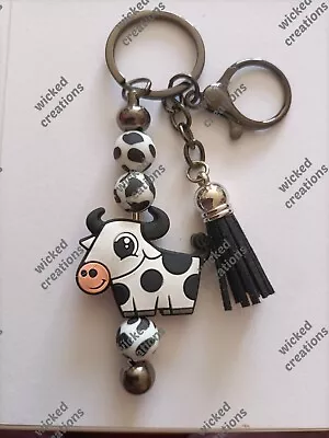 Silicone Beaded Keyring - Cow • £4