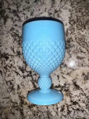 Blue Turquoise Goblet Glass Footed Vintage MCM Opaline Milk Vase Stemware • $16.99
