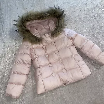 Lili Gaufrette Girls Pink Padded Puffer Down Coat Real Fur Hood Warm School 6 Yr • £45