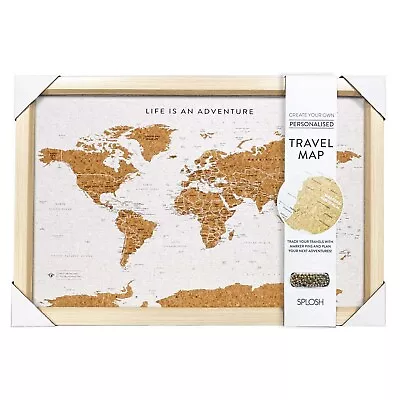 $44.95 • Buy SPLOSH TRAVEL MAP - CORK FRAMED BOARD W/ PINS - WORLD - 53.5cm X 36.5cm *NEW**