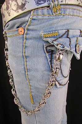 Men Silver Metal Motorcycle Jeans Wallet Key Chain Goth Skull Charm Biker Gothic • $25.95