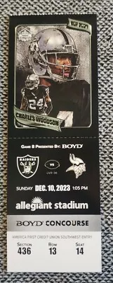 Minnesota Vikings Las Vegas Raiders Ticket Stub 12/10/23 Charles Woodson Seat 14 • $9.95