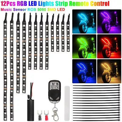 12Pcs Car Motorcycle RGB LED Neon Under Glow Lights Strip Kit For Harley Honda • $24.98