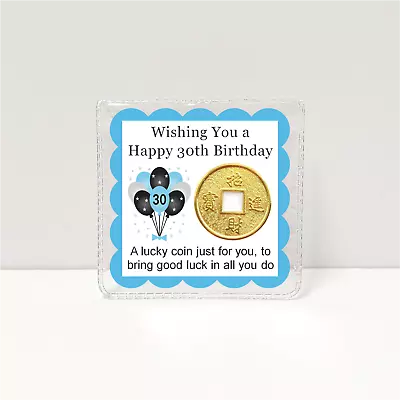 Birthday Lucky Coin Gift Card 21st 30th 40th 50th For Him Boys Men Balloons Blue • £3