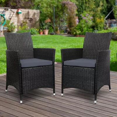 2xGardeon Outdoor Dining Chairs Bistro Set Patio Furniture Wicker Garden Cushion • $204.97