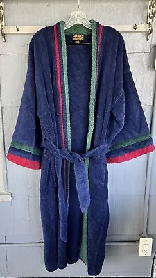 Vintage 90s Eddie Bauer Mens One Size Blue Terry Cloth Belt Bath Robe USA Heavy • $39.99