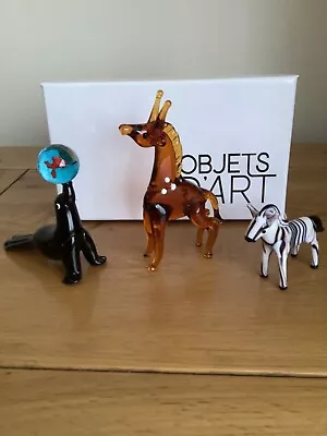 Objets D'art Glass Ornament Giraffe- Zebra-Sea-Lion Collectable Miniatures Boxed • £10.99