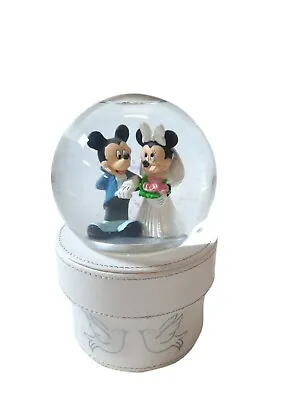 £29.56 • Buy Mickey And Minnie Mouse Wedding Waterball Globe On Leather Box Doves Disney RARE