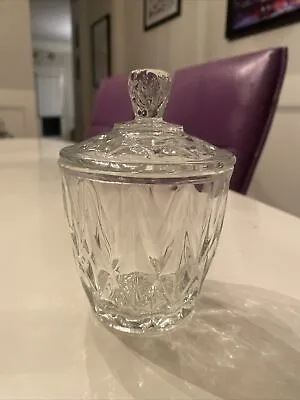 Vintage Diamond Cut Starburst Glass Sugar Bowl With Lid • $12