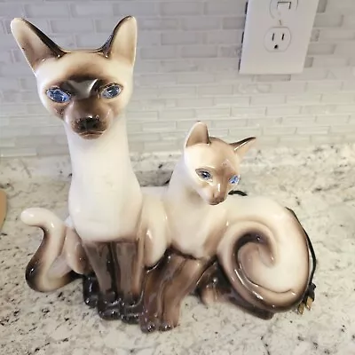 VINTAGE Mid Century Siamese Cat TV Lamp Blue Eyes Creepy Lit • $175