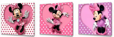 Minnie Mouse Pink Canvas Wall Art Plaque Pictures Set Of Three • £9.99