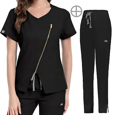 Stretch Scrub Women Lady Short Sleeve Straight Pants Medical Nurse Spa Uniform • $20.99