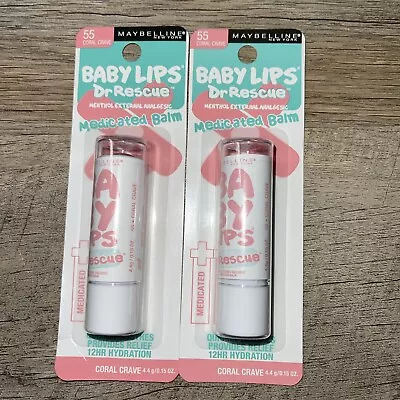 2 Maybelline Baby Lips Dr Rescue Medicated Balm 55 Coral Crave Set Of 2 0.15 Oz • $10.99