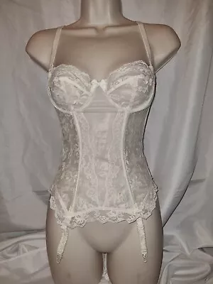 Gorgeous Cream GOSSARD Underwired Boned Corset Basque Top Suspenders Size 34A (T • £8.99