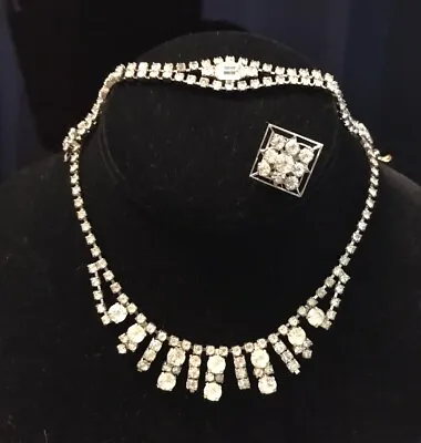Vintage Rhinestone Jewelry Necklace Bracelet And Hat Pen • $38