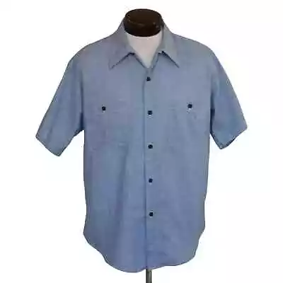 Vintage 70s Sears Denim Blue Work Shirt Size L Large • $44.99