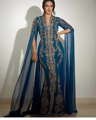 $129.09 • Buy Sale !! Dubai Moroccan Kaftan Fish Cut Arabic Abaya Maxi Hand Beaded Caftan 0025