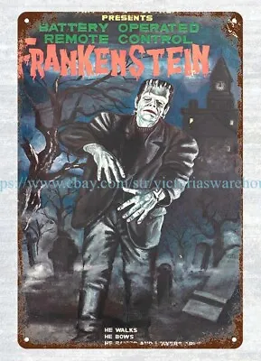 1963 FRANKENSTEIN MARX REMOTE CONTROL BATTERY TOY Metal Tin Sign Office Design • $18.99