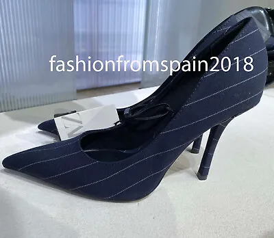 Zara New Woman Pinstripe High-heel Shoes Navy Blue 35-42 3246/210 • $59.88