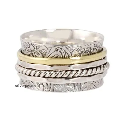 Solid 925 Sterling Silver Meditation Statement Spinner Ring Band Jewelry Gs268 • $13.99
