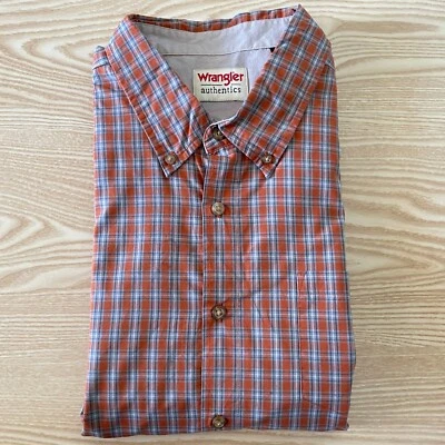 £19.90 • Buy Wrangler Mens Shirt XL Orange Blue Check 26  Pit-to-Pit Designer Fashion Style