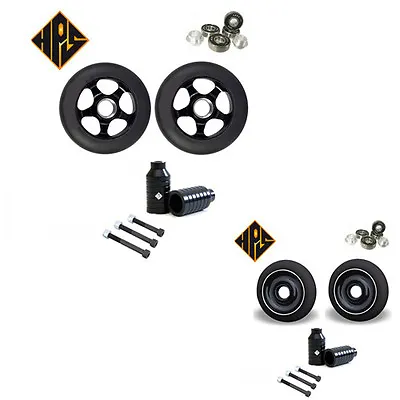 BLACK SET STUNT SCOOTER METAL CORE WHEELS 100mm ABEC 11 BEARING PEGS 3 AXLES 110 • £34.99