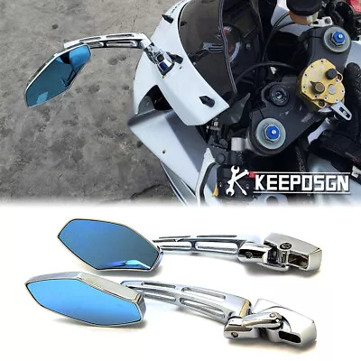 Pair Chrome Side Mirrors Anti-Glare Blue Glass For Yamaha YZF R1 R6 R6S 1000 600 • $45.39