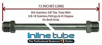 3/8 Fuel Line 72 Inch Stainless Steel 5/8-18 Tube Nuts 45 Degree Double Flare • $30