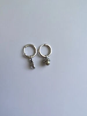 $56 • Buy Pandora Acorn Sterling Silver CZ Earrings Leaf Hoop In Excellent Condition